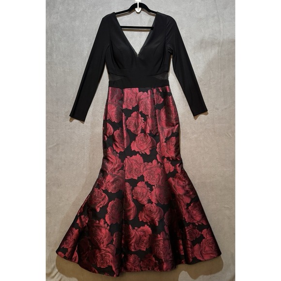 Xscape Dress 12 Black Mermaid Gown Maxi Red Roses Floral Prom Goth Moody READ - Picture 1 of 10